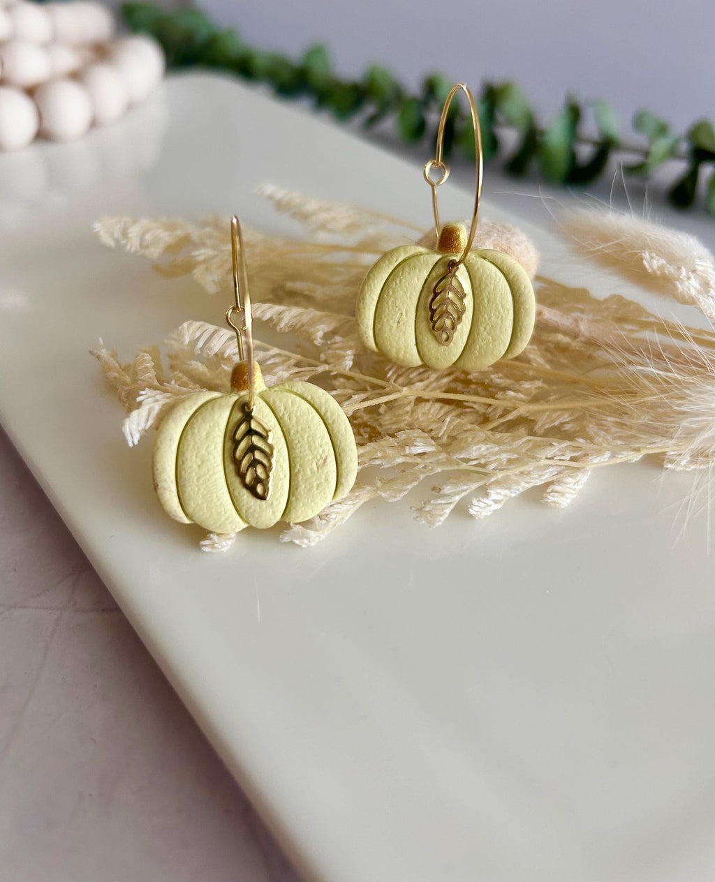 Pumpkin Earrings, Hoop Dangles, Fall Leaf, Boho Handmade Fashion Jewelry