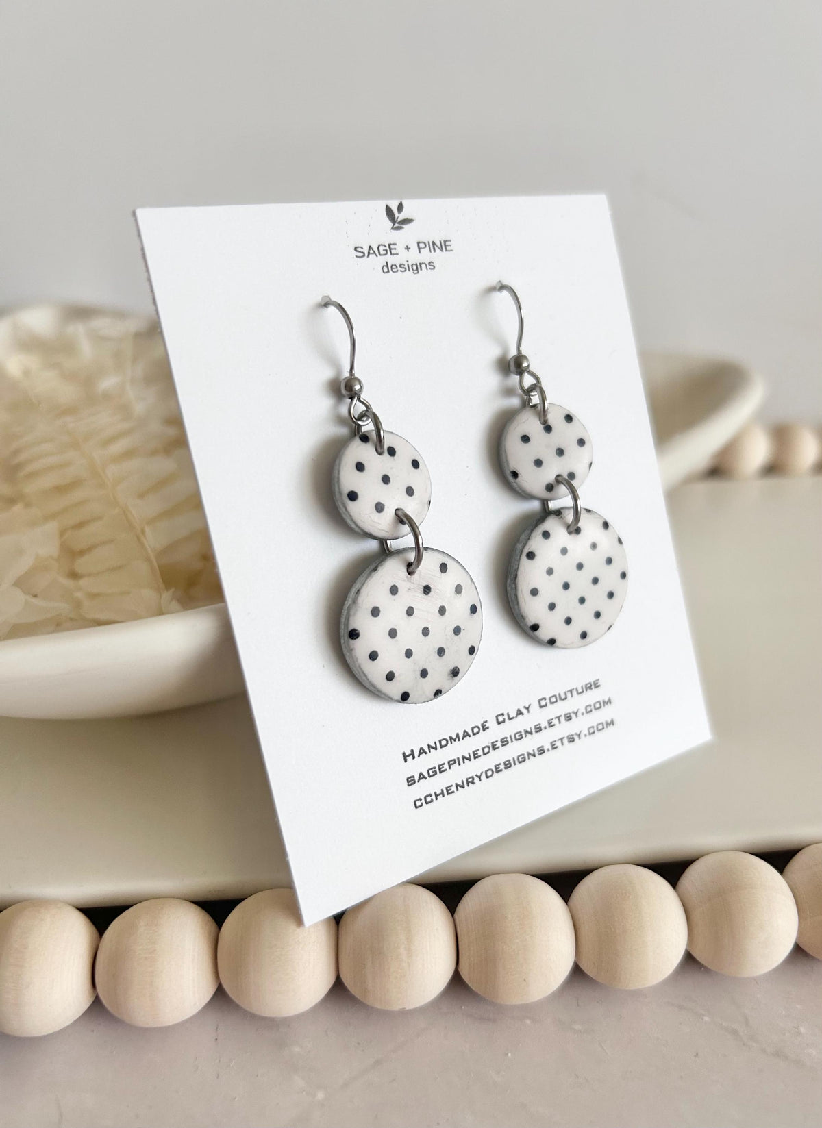Black and White Earrings, Hoop Dangle Earrings, Handmade Jewelry Gift For Her