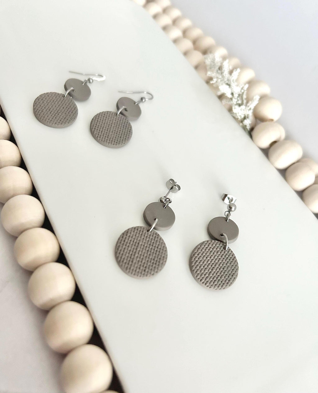 Khaki Clay Dangle Earrings, Neutral Casual Drop Dangles, Handmade Jewelry