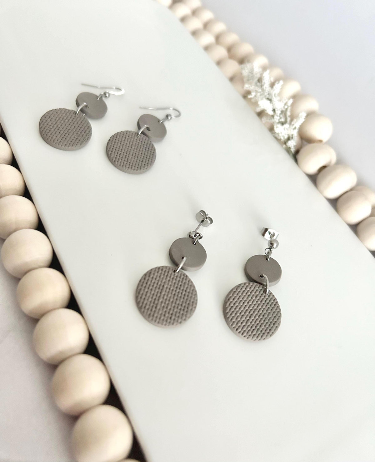 Khaki Clay Dangle Earrings, Neutral Casual Drop Dangles, Handmade Jewelry