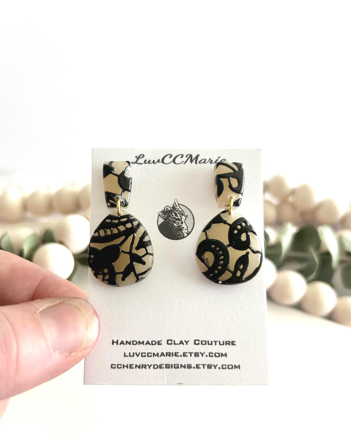 Black and Nude Lace Stud Drop Earrings, Elegant Wedding Clay Jewelry, Bridal Gift