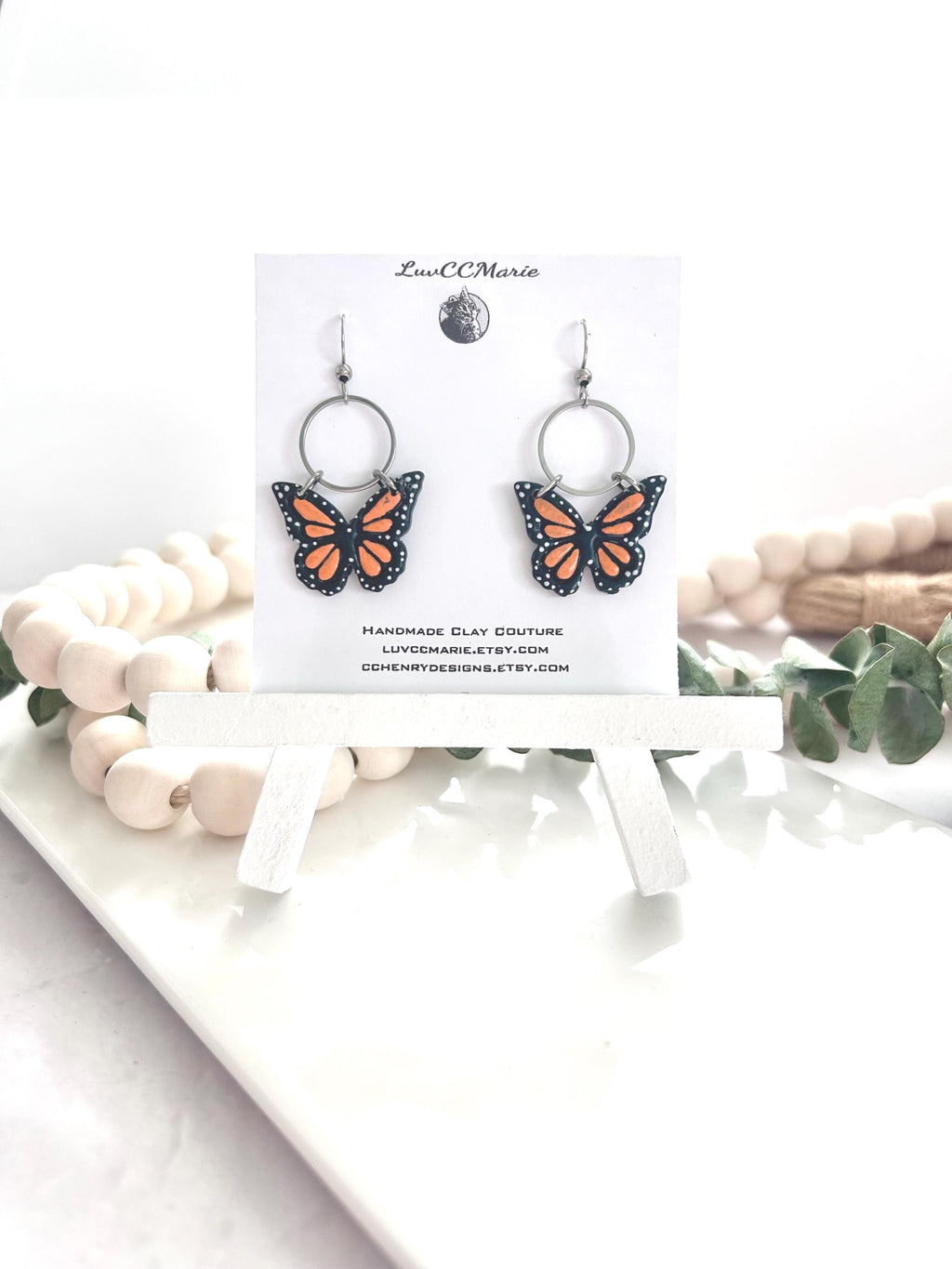 Monarch Earrings, Butterfly Dangles, Orange and Black, Handmade Fashion Jewelry