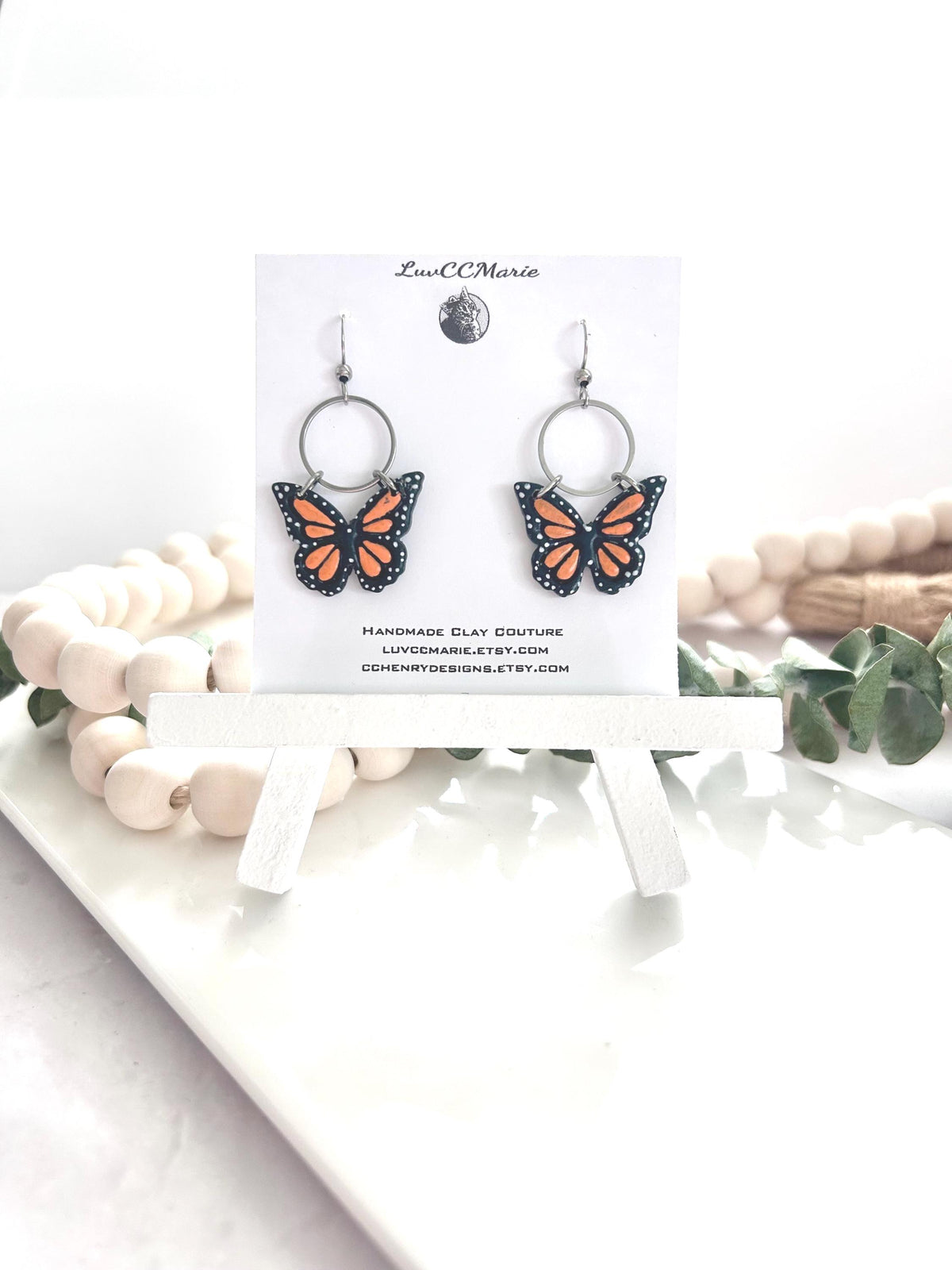 Monarch Earrings, Butterfly Dangles, Orange and Black, Handmade Fashion Jewelry