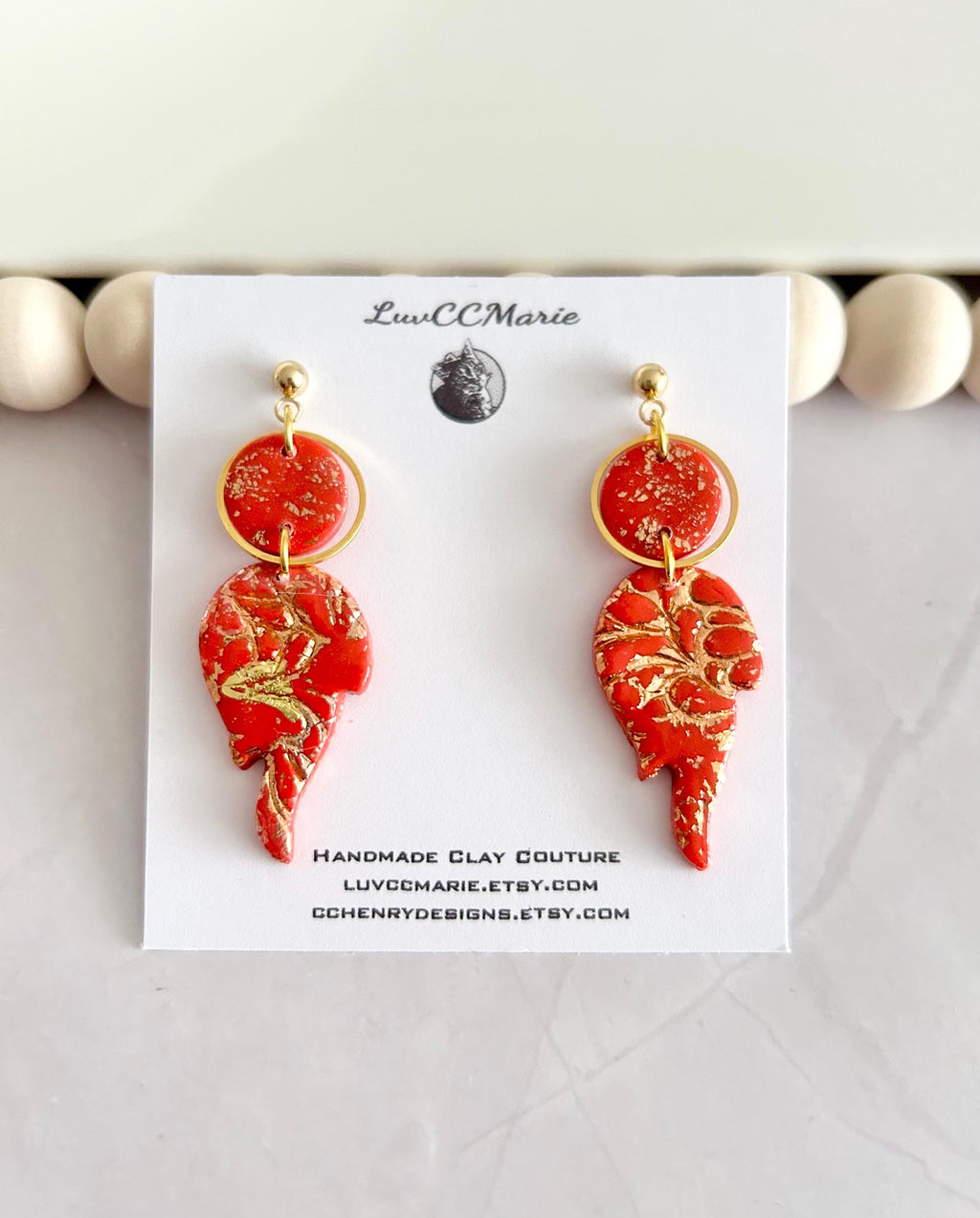 Fire Year Earrings, Red and Gold Flames, Lightweight Clay Drop Dangles