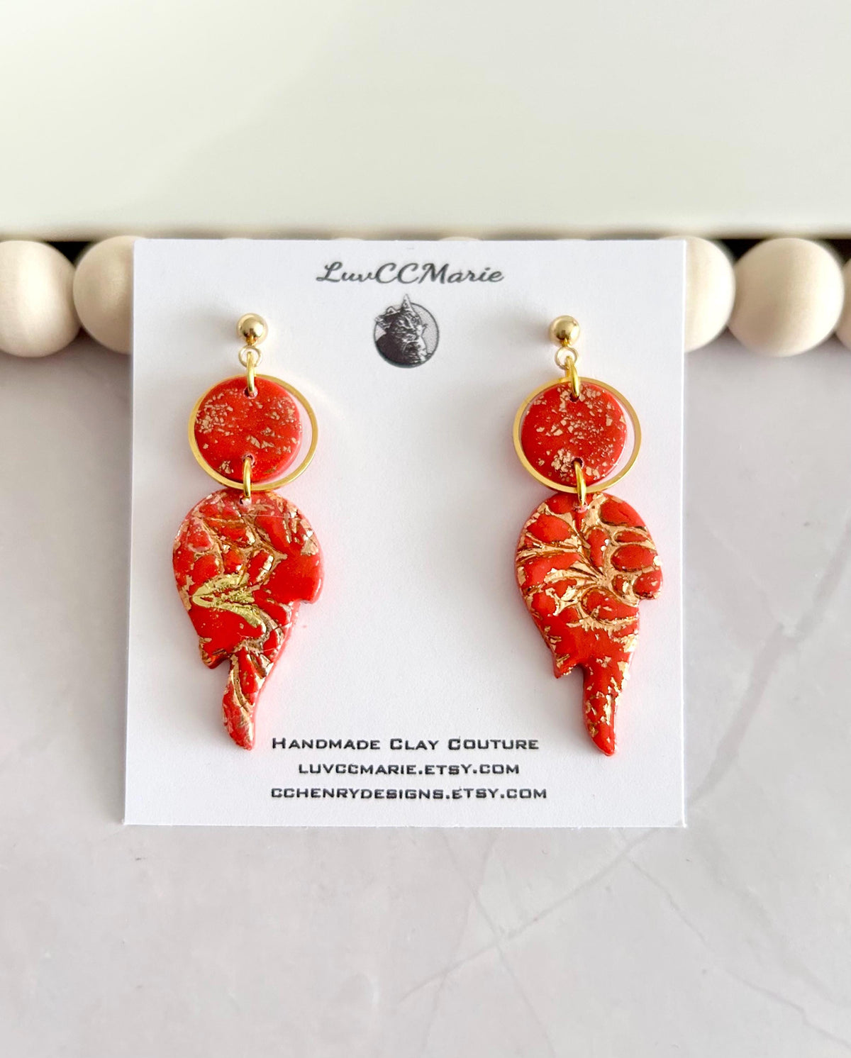Fire Year Earrings, Red and Gold Flames, Lightweight Clay Drop Dangles