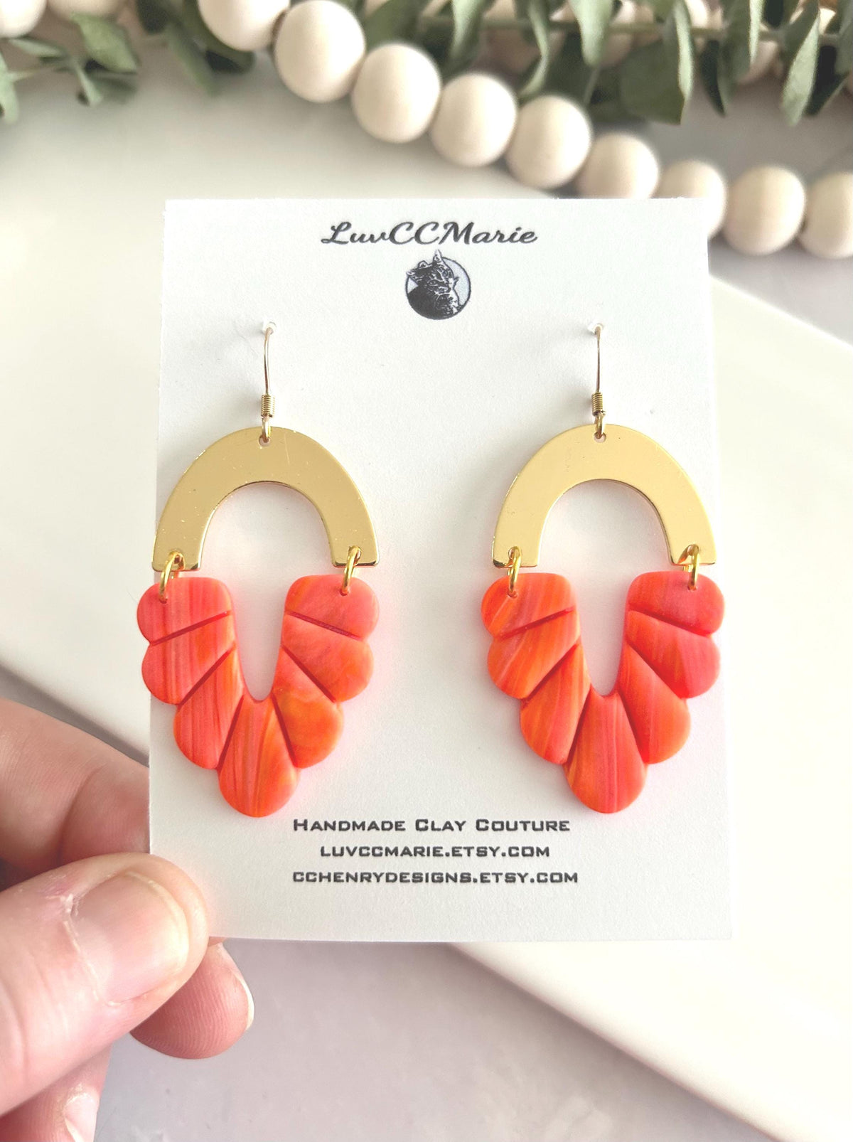 Neon Orange Clay Earrings, Vacation Dangles, Minimalist Jewelry
