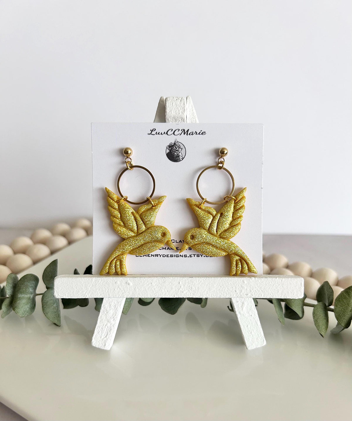 Hummingbird Earrings, Polymer Clay Bird Jewelry, Yellow Summer Garden Gift