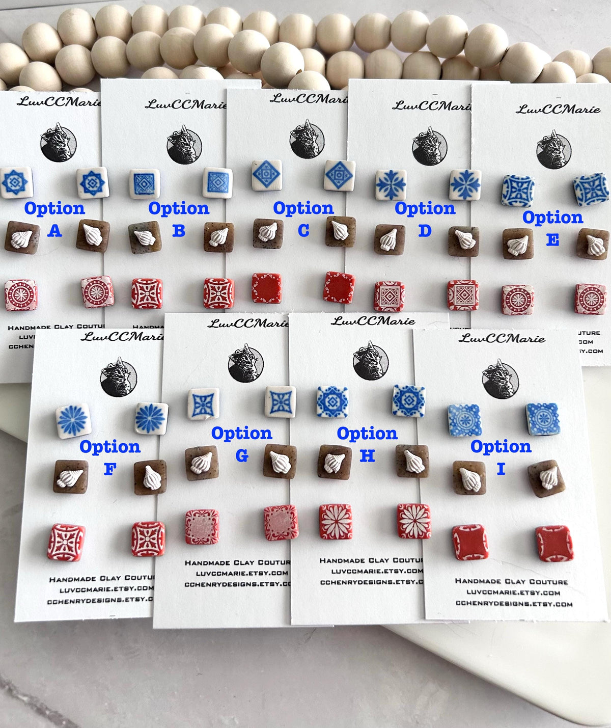 Tile Studs, Santorini Clay Stud Set, Mediterranean Vacation Boho Earrings, Handmade Jewelry, Stocking Stuffers