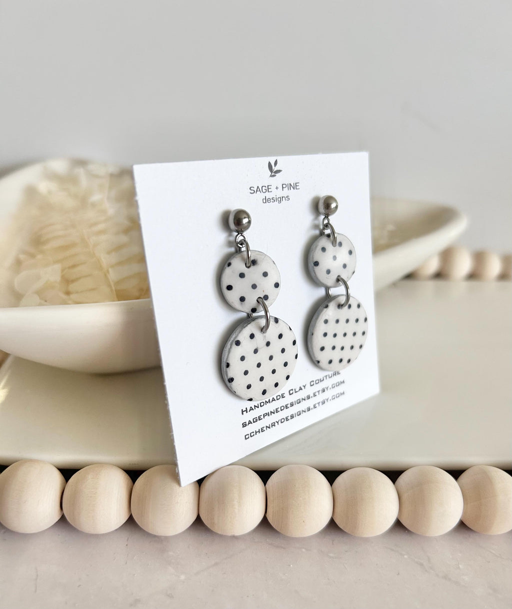 Black and White Earrings, Hoop Dangle Earrings, Handmade Jewelry Gift For Her