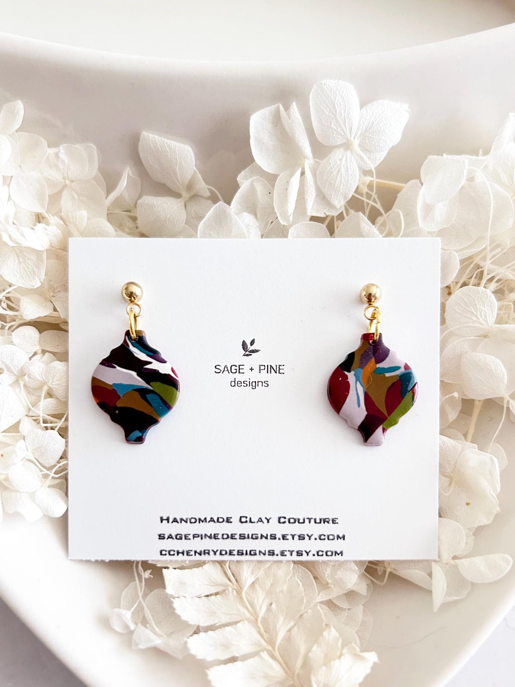 Multicolor Terrazzo Clay Earrings, Modern Moroccan Drop Dangles, Dainty Jewelry Handmade Gift