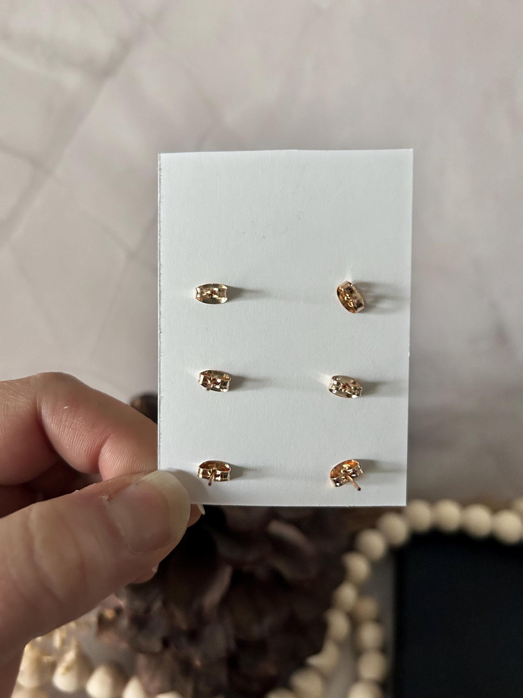 Bow Stud Earrings, Mini Studs Set, White Peach Teal, Handmade Jewelry, Hypoallergenic