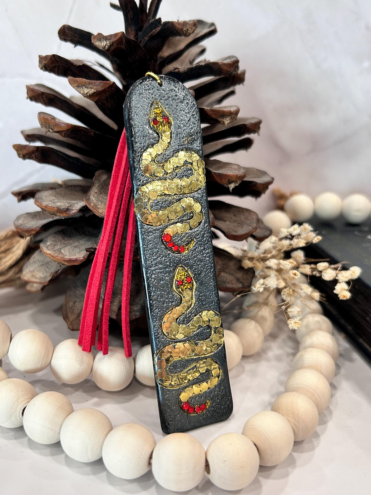 Black Serpent Clay Bookmark, Gold Snake Book Mark, Handmade Book Lover Gift