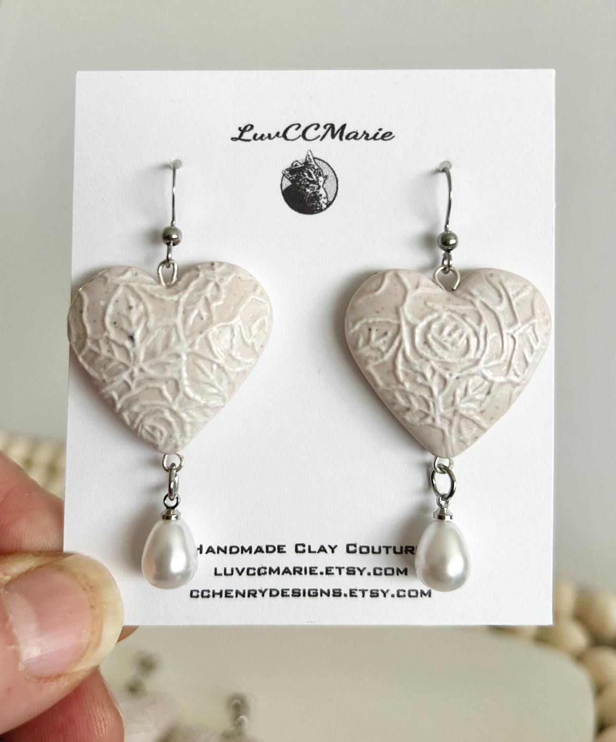 Blush Pink Wedding Earrings, White Pearl Bridal Dangles, Handmade Jewelry Gift For Bride