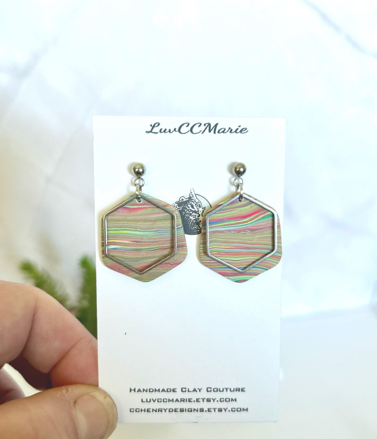Handmade Clay Striped Earrings, Rainbow Pride Silver Dangles, Lightweight Jewelry Gift