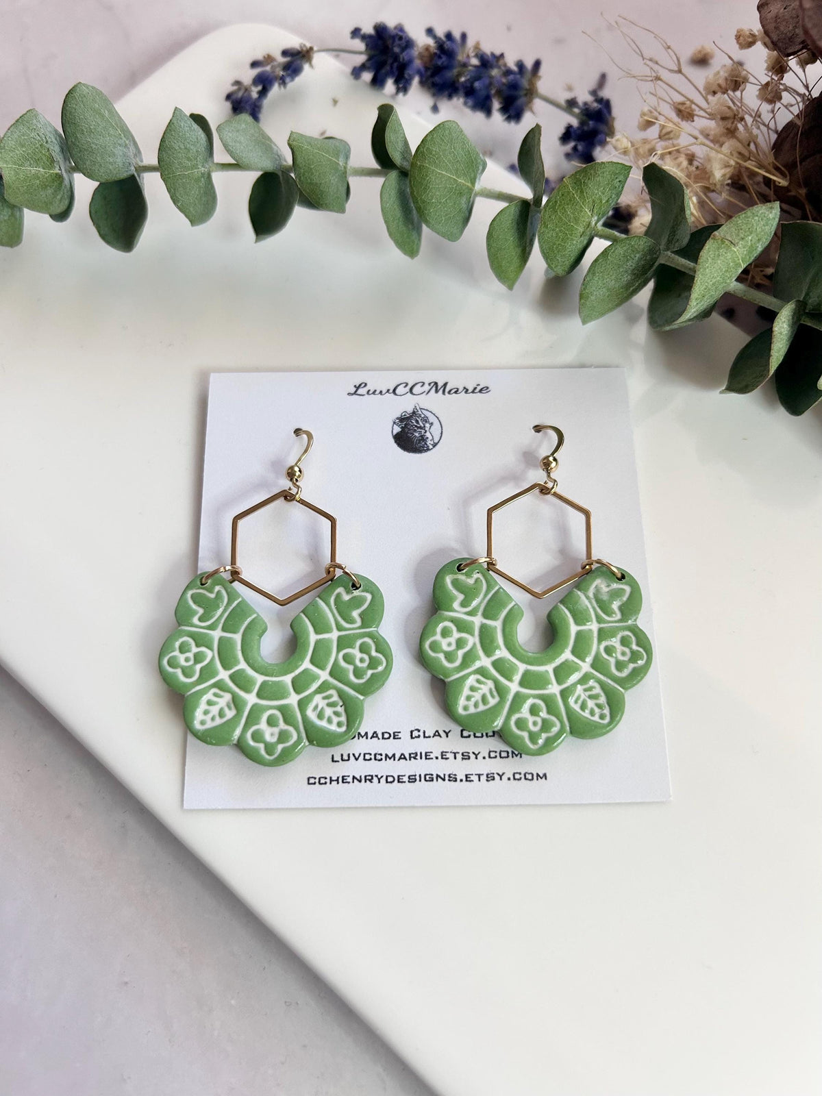 Green Large Earrings with Leaves, Handmade Hoop Long Hanging Modern Drops, Fall Leaf Jewelry