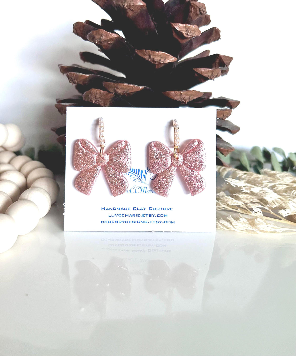 Bow Earrings, Handmade Clay Jewelry Gift