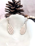 Polka Dot Earrings, Black and White Drop Earrings, Long Teardrop Clay Dangles, Handmade Jewelry