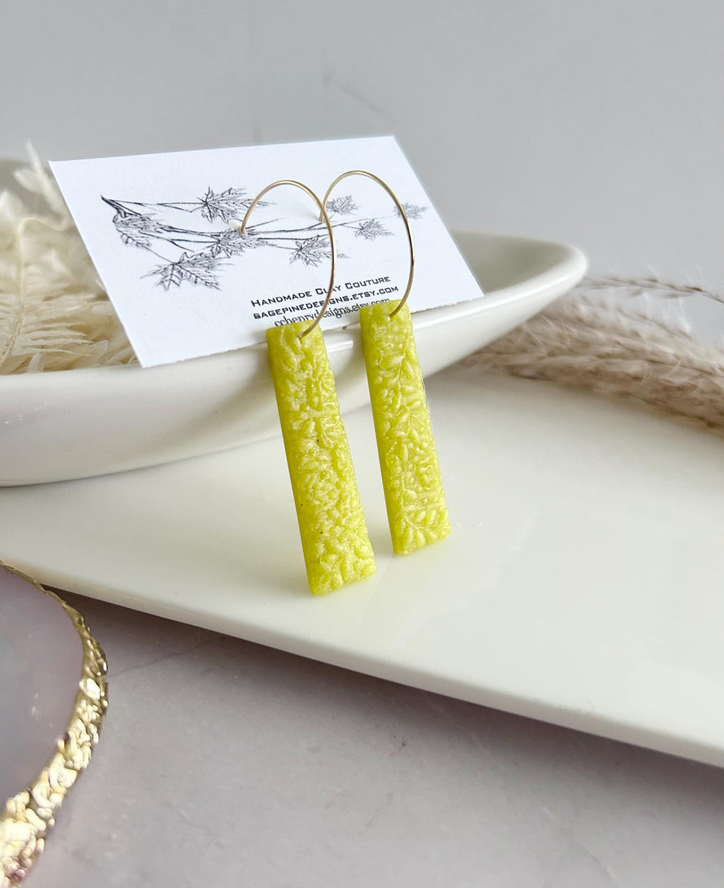 Gold Yellow Earrings, Floral Vine Rectangle Dangles, Chartreuse Citrus Green Drops, Delicate Leaf Fall Jewelry
