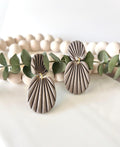 Khaki Neutral Seashell Earrings, Stud Drop Dangles, Coastal Beach Vacation Clay Jewelry, Hypoallergenic Lightweight
