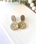 Khaki Gold Sand Dollar Clay Earrings, Coastal Beach Vacation Dangles, Unique Handmade Gift