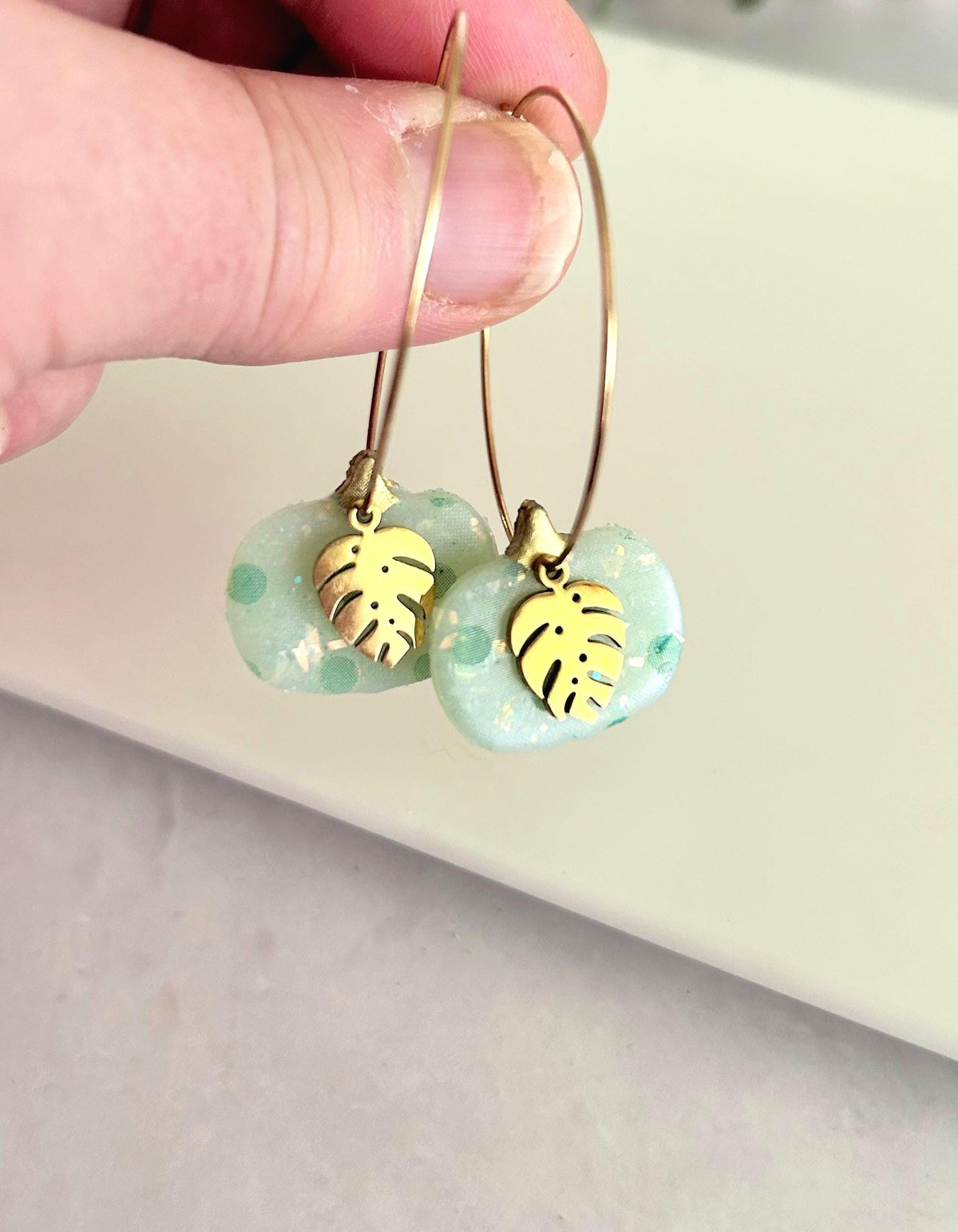 Pastel Pumpkin Earrings, Mint Green Clay Hoops, Handmade Lightweight Fall Jewelry