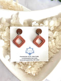 Terracotta Drop Earrings, Geometric Clay & Wood Handmade Fashion Boho Jewelry