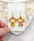 Handmade Neon 80s Polymer Clay Dangle Earrings, Mid-Century Modern Retro Vintage Style Dangles