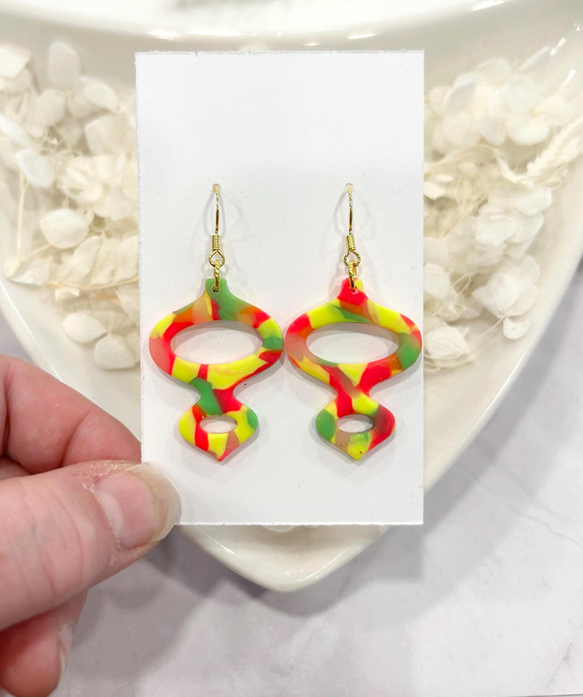Handmade Neon 80s Polymer Clay Dangle Earrings, Mid-Century Modern Retro Vintage Style Dangles