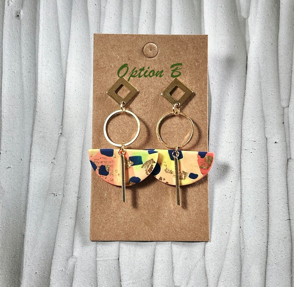 Neon Earrings, Geometric Dangles, Hoop Drop Polymer Clay Abstract Handmade Jewelry