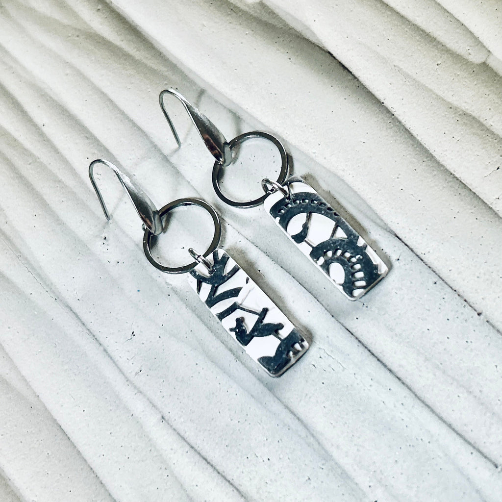 Handmade Boho Floral Lace Clay Earrings: Stainless Steel Dangles