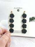Black Daisy Chain Dangle Earrings: Handmade Boho Clay Floral Jewelry