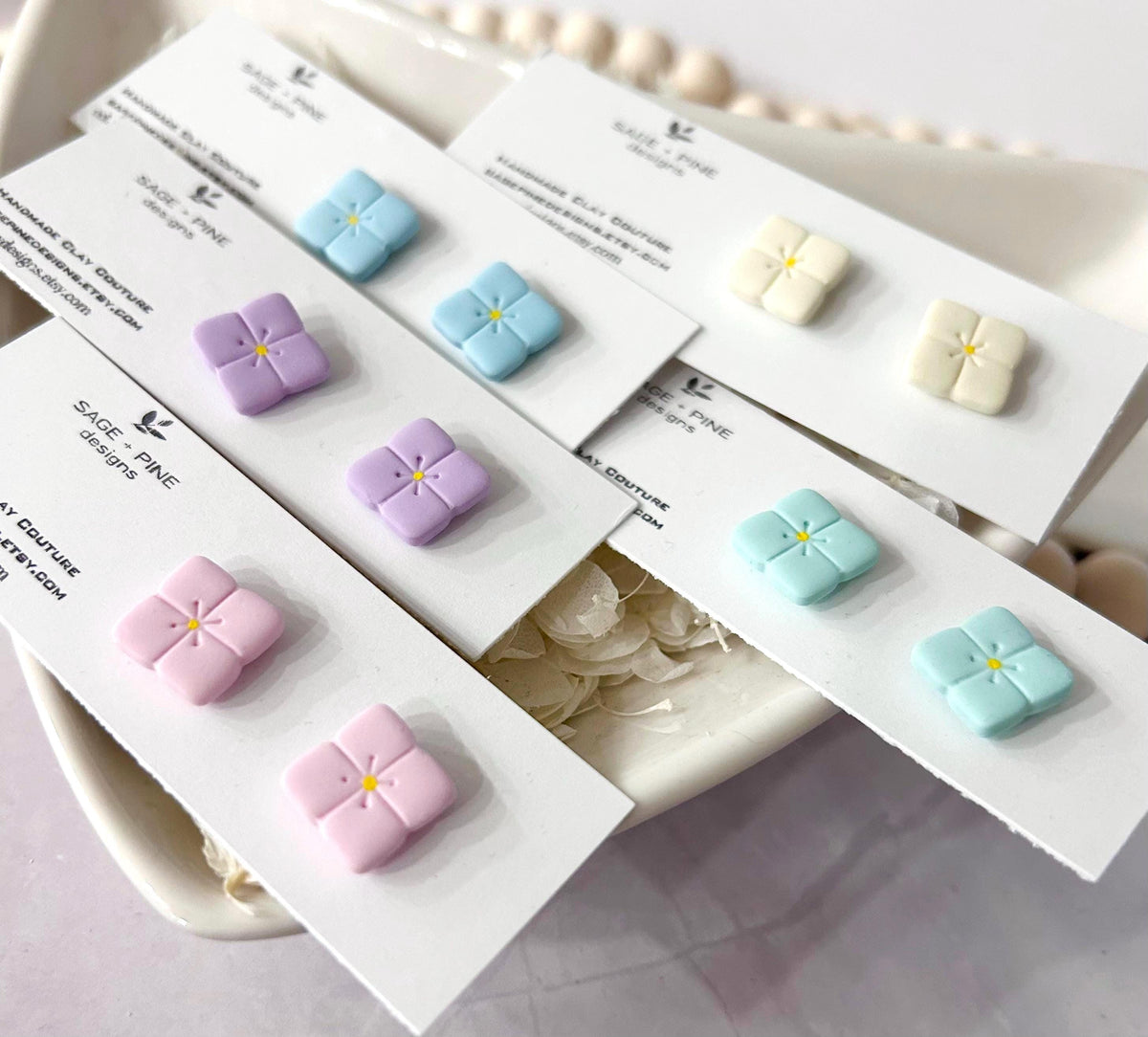 Pastel Hydrangea Flower Studs, Small Clay Post Earrings, Birthday Gift for Girl, Hypoallergenic Studs