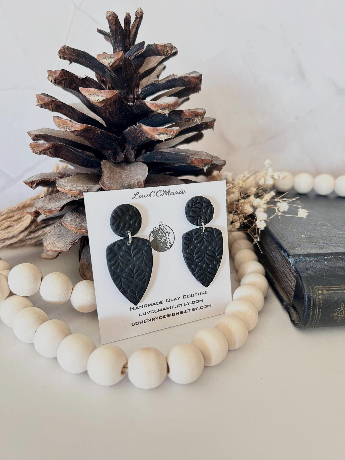 Black Clay Earrings, Geometric Dangles, Stud Dangles, Handmade Polymer Unique Jewelry Gift