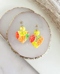 Neon Orange Heart Earrings, Grapefruit, Lemon, Lime, Unique Handcrafted Dangles, 90s Statement Clay Jewelry