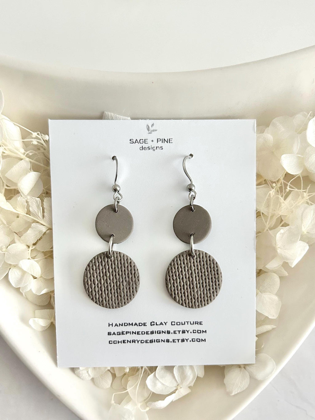 Khaki Clay Dangle Earrings, Neutral Casual Drop Dangles, Handmade Jewelry