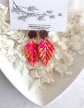 Neon Leaf Earrings, Walnut Wood Bead Earrings, Multicolor Dangles, Hypoallergenic Clay Lightweight Jewelry