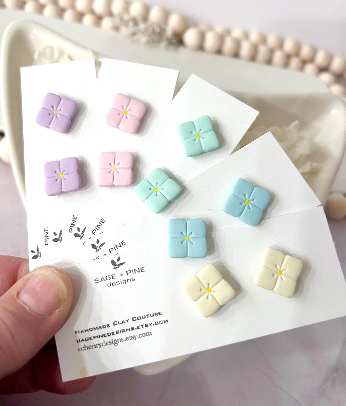 Pastel Hydrangea Flower Studs, Small Clay Post Earrings, Birthday Gift for Girl, Hypoallergenic Studs