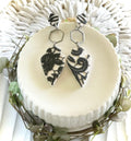 Black and White Boho Earrings, Charcoal Lace Embossed Floral Clay Dangles, Handmade Jewelry