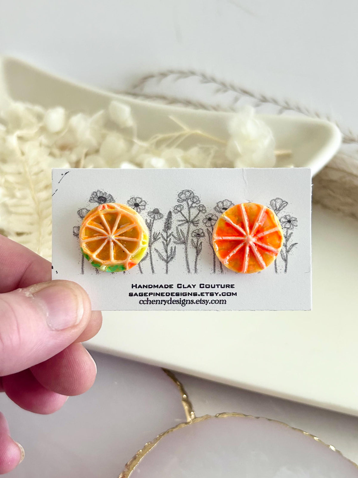 Bright Neon Citrus Studs, Blood Orange Earrings, Foodie Citrus Grapefruit Lime Lemon Clay Jewelry