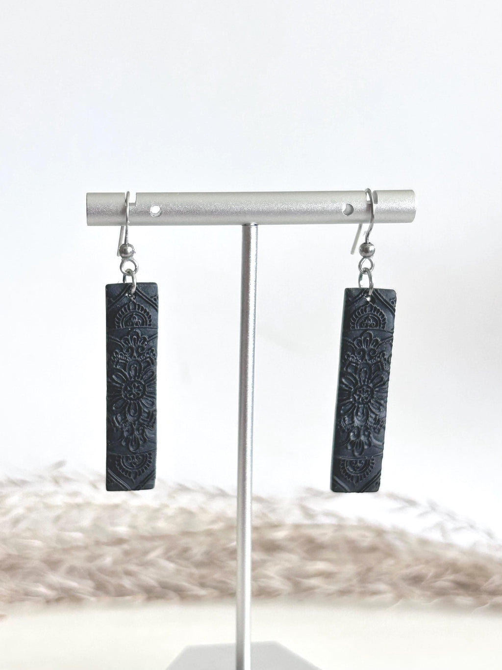 Matte Red Clay Earrings, Matte Black Hoop Dangles, Navy Blue Minimal Hoops, Mandala Jewelry