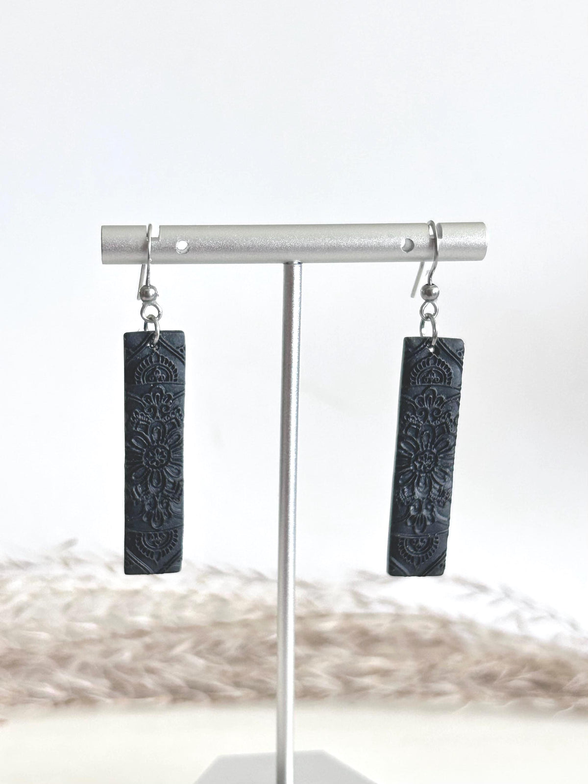 Matte Red Clay Earrings, Matte Black Hoop Dangles, Navy Blue Minimal Hoops, Mandala Jewelry