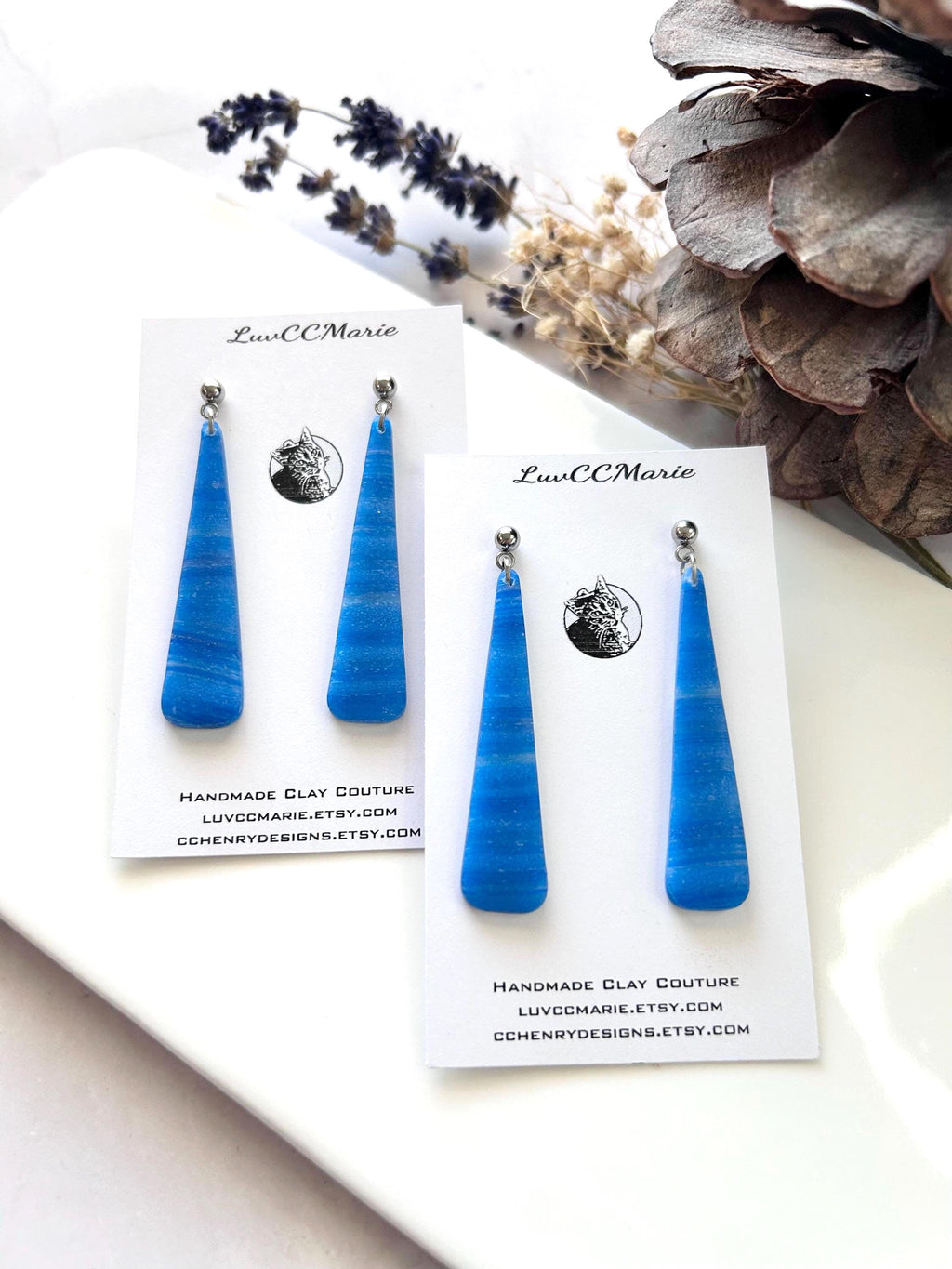 Royal Blue Dangle Earrings, Long Drop Ombre Dangles