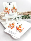 Orange Fruit Butterfly Earrings, Tangerine and White Clay Dangles