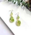 Bright Green and Sheer Cream Floral Clay Dangle Earrings, Handmade Jewelry