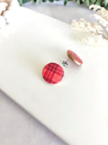Dark Burgundy Red and Orange Plaid Stud Earrings, Clay Studs, Gingham Jewelry, Hypoallergenic Steel