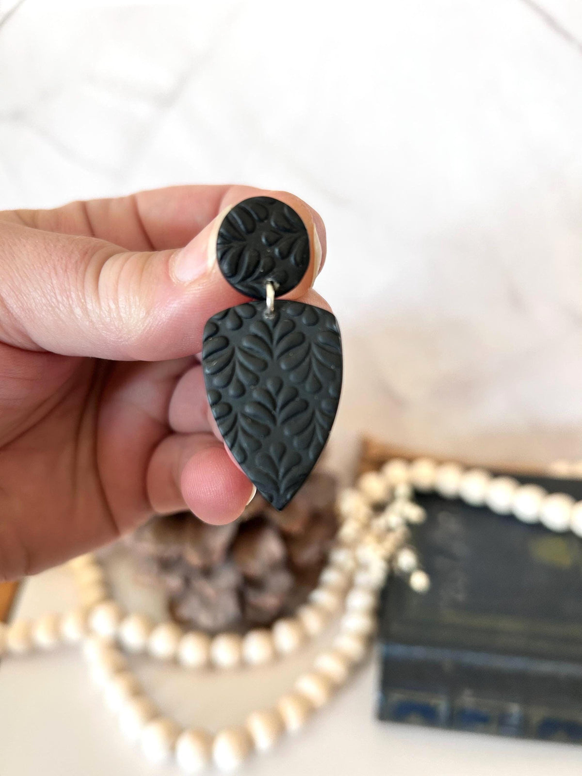 Black Clay Earrings, Geometric Dangles, Stud Dangles, Handmade Polymer Unique Jewelry Gift