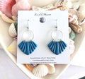 Teal Blue and Silver Dangle Earrings, Handmade Clay Hoop Dangles, Coastal Vacation Jewelry Gift