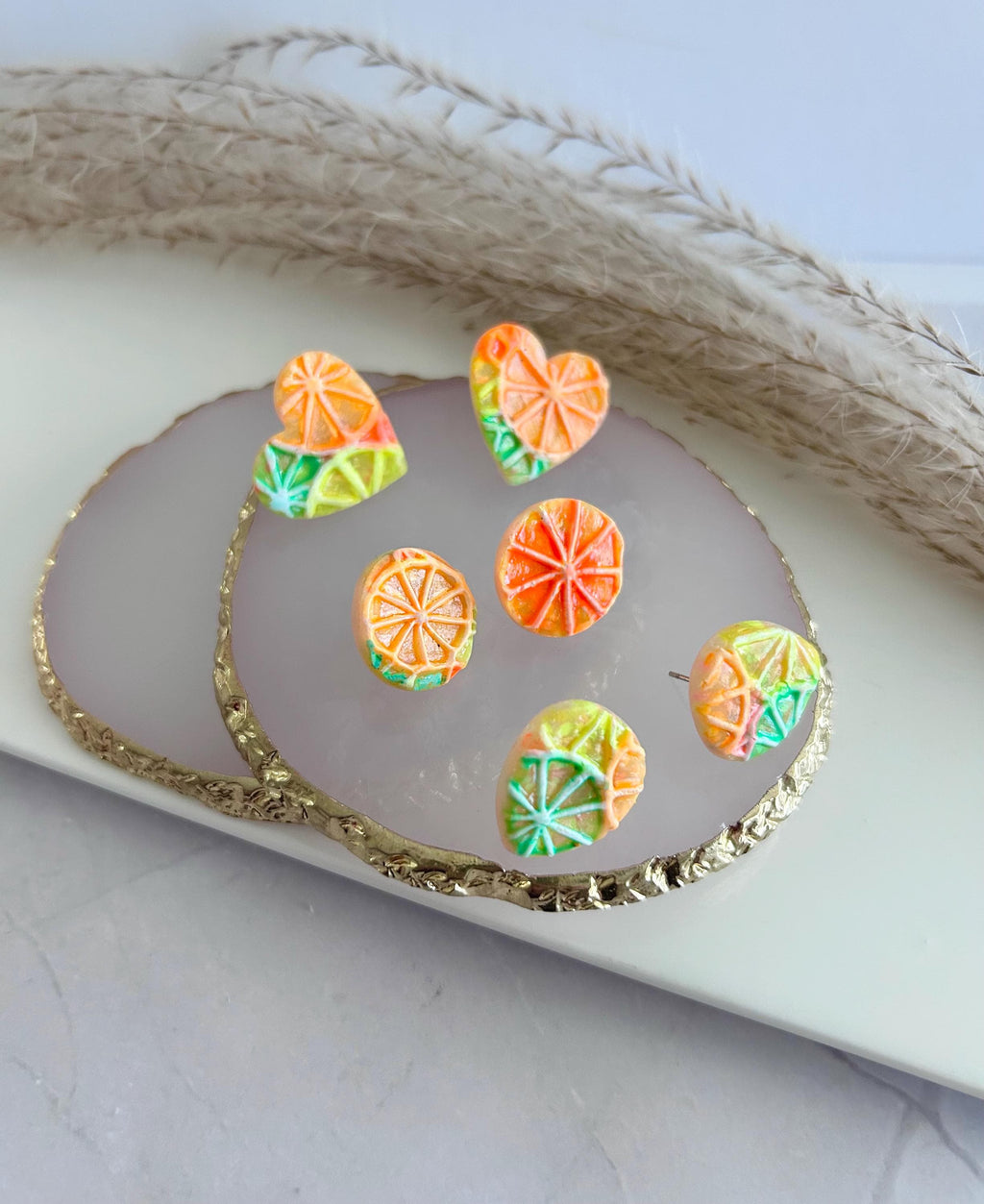 Bright Neon Citrus Studs, Blood Orange Earrings, Foodie Citrus Grapefruit Lime Lemon Clay Jewelry